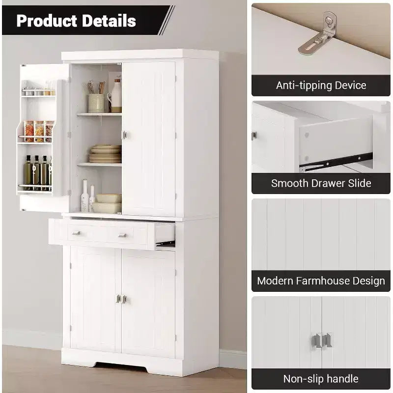 Armoire de rangement de cuisine en bois de 72 pouces avec tiroir, meuble de cuisine compact