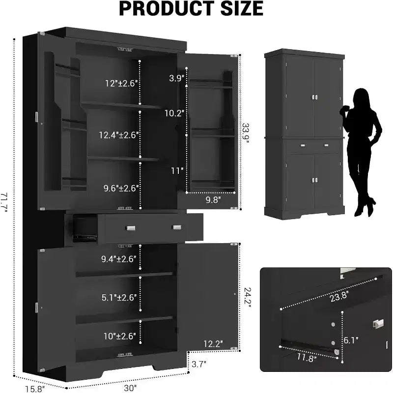 Armoire de rangement de cuisine en bois de 72 pouces avec tiroir, meuble de cuisine compact