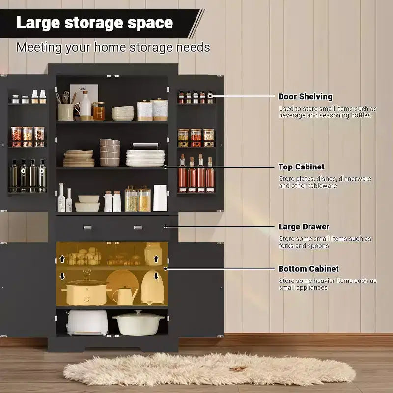 Armoire de rangement de cuisine en bois de 72 pouces avec tiroir, meuble de cuisine compact