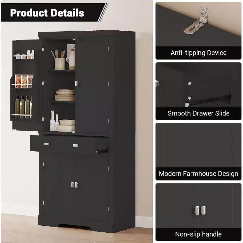 Armoire de rangement de cuisine en bois de 72 pouces avec tiroir, meuble de cuisine compact