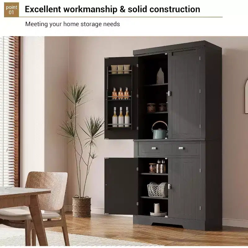 Armoire de rangement de cuisine en bois de 72 pouces avec tiroir, meuble de cuisine compact