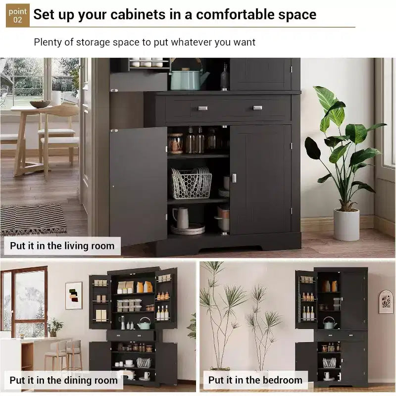 Armoire de rangement de cuisine en bois de 72 pouces avec tiroir, meuble de cuisine compact