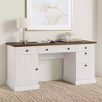 Rangement de bureau à domicile cannelé, bureau de direction moderne de 60 pouces avec station de charge, bureau d'écriture en bois avec tiroirs de classement pour salle d'étude