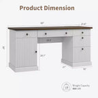 Rangement de bureau à domicile cannelé, bureau de direction moderne de 60 pouces avec station de charge, bureau d'écriture en bois avec tiroirs de classement pour salle d'étude