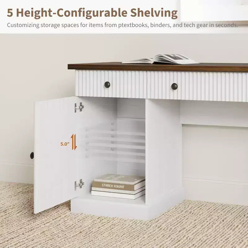 Rangement de bureau à domicile cannelé, bureau de direction moderne de 60 pouces avec station de charge, bureau d'écriture en bois avec tiroirs de classement pour salle d'étude