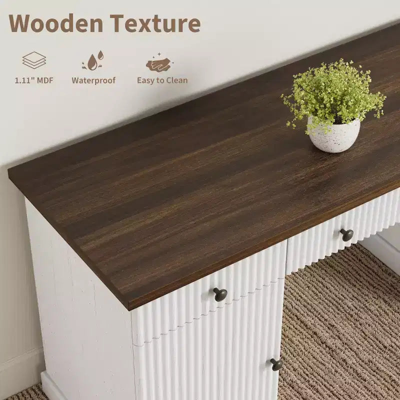Rangement de bureau à domicile cannelé, bureau de direction moderne de 60 pouces avec station de charge, bureau d'écriture en bois avec tiroirs de classement pour salle d'étude