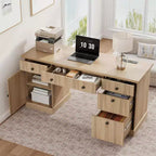 Rangement de bureau à domicile cannelé, bureau de direction moderne de 60 pouces avec station de charge, bureau d'écriture en bois avec tiroirs de classement pour salle d'étude