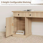 Rangement de bureau à domicile cannelé, bureau de direction moderne de 60 pouces avec station de charge, bureau d'écriture en bois avec tiroirs de classement pour salle d'étude