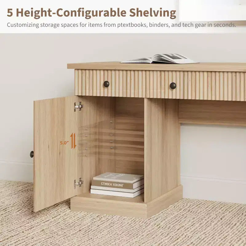 Rangement de bureau à domicile cannelé, bureau de direction moderne de 60 pouces avec station de charge, bureau d'écriture en bois avec tiroirs de classement pour salle d'étude
