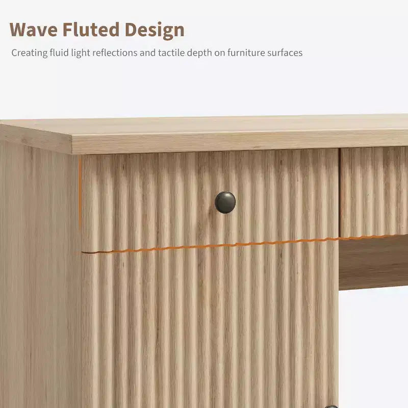 Rangement de bureau à domicile cannelé, bureau de direction moderne de 60 pouces avec station de charge, bureau d'écriture en bois avec tiroirs de classement pour salle d'étude