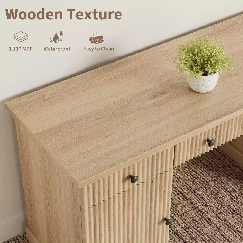 Rangement de bureau à domicile cannelé, bureau de direction moderne de 60 pouces avec station de charge, bureau d'écriture en bois avec tiroirs de classement pour salle d'étude