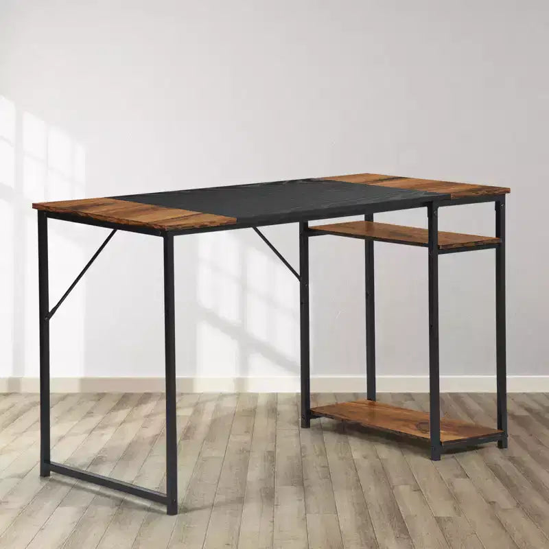 FurnitureR Bureau d'ordinateur 140 cm avec étagères latérales, bureau gaming style industriel avec cadre en métal, poste de travail de bureau à domicile avec rangement pour PC, ordinateur portable