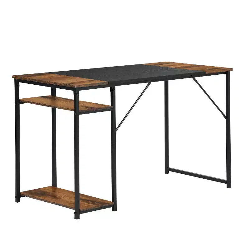 FurnitureR Bureau d'ordinateur 140 cm avec étagères latérales, bureau gaming style industriel avec cadre en métal, poste de travail de bureau à domicile avec rangement pour PC, ordinateur portable