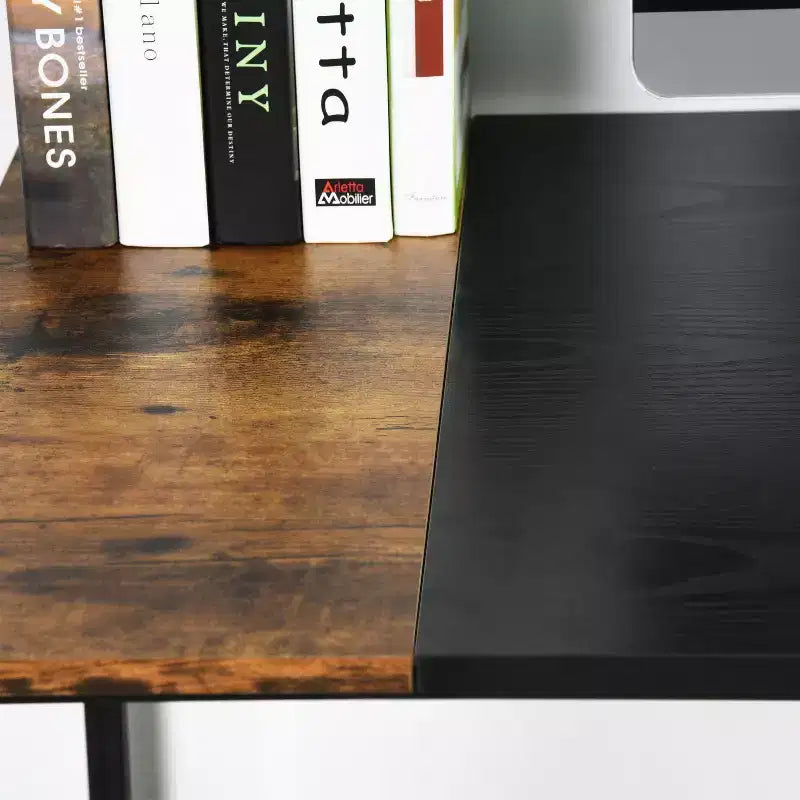 FurnitureR Bureau d'ordinateur 140 cm avec étagères latérales, bureau gaming style industriel avec cadre en métal, poste de travail de bureau à domicile avec rangement pour PC, ordinateur portable