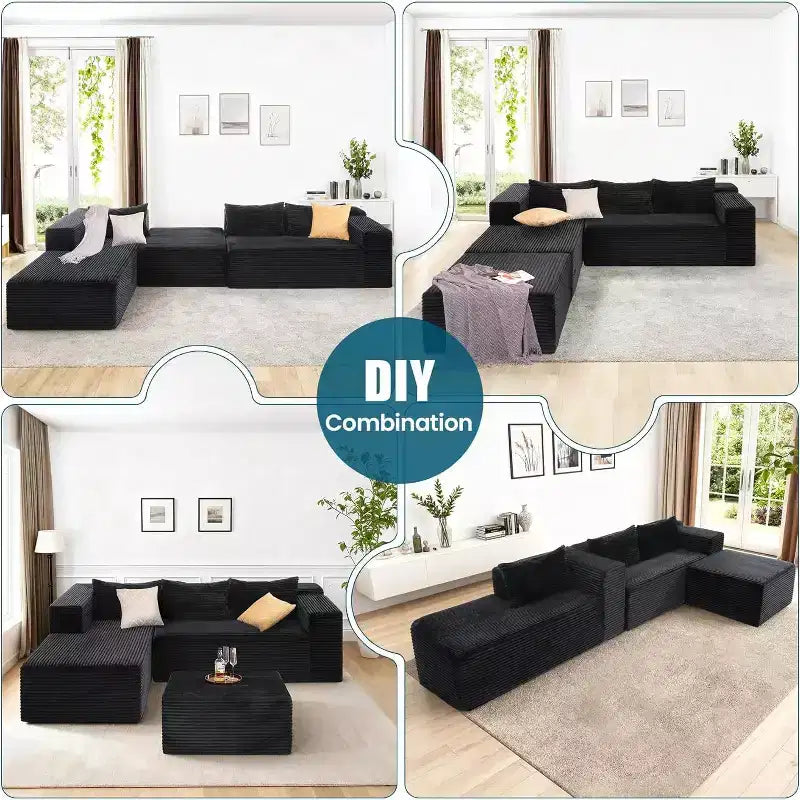 Homdox Canapé d'angle en U 109 places avec ottoman – Ensemble canapé en velours côtelé sans ossature, sièges profonds et épais, aucun assemblage requis