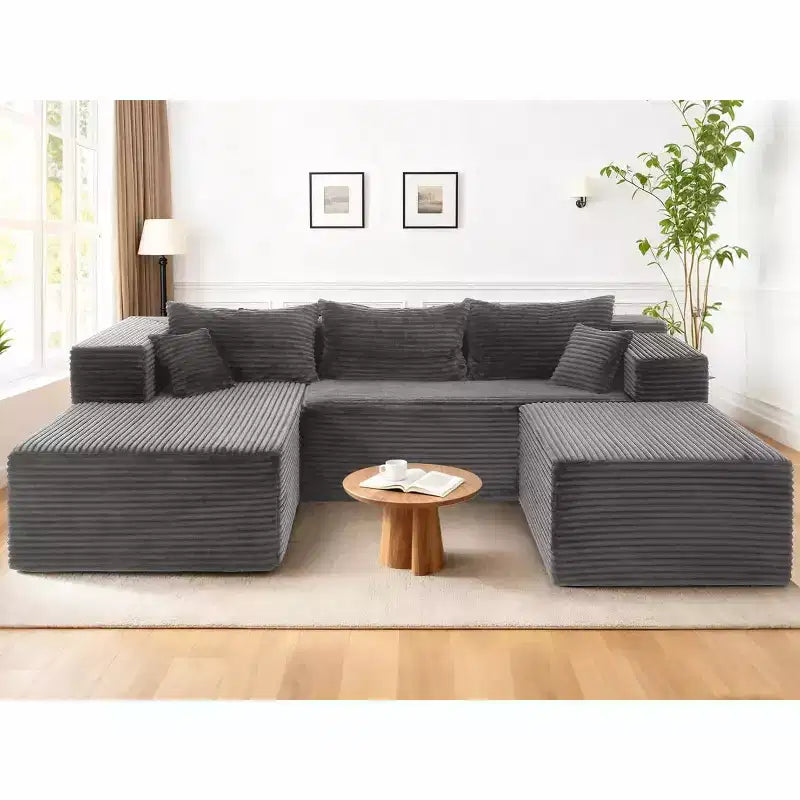 Homdox Canapé d'angle en U 109 places avec ottoman – Ensemble canapé en velours côtelé sans ossature, sièges profonds et épais, aucun assemblage requis