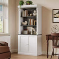 GustoWave 71 5-Tier Open Bookcase, Tall Roman Column Bookshelf with LED Lights, White & Black Wood Grain, Adjustable Shelves