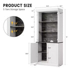 GustoWave 71 Bibliothèque ouverte à 5 niveaux, étagère à livres haute avec colonnes romaines et lumières LED, grain de bois blanc et noir, étagères réglables