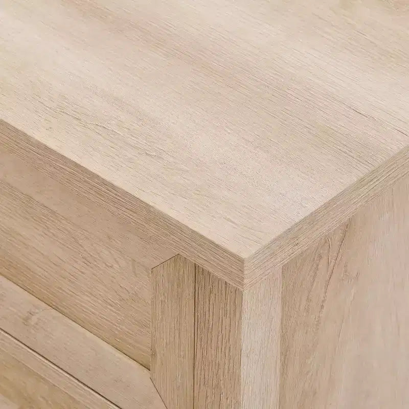 Table de chevet en chêne blanc à 3 tiroirs de style campagnard, poignées cuvettes