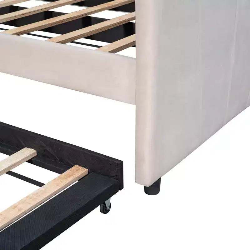 Lit de repos capitonné pour lit jumeau avec lit gigogne, canapé-lit en velours avec tête de lit et accoudoirs pour salon