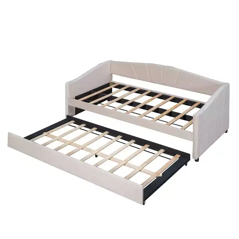 Lit de repos capitonné pour lit jumeau avec lit gigogne, canapé-lit en velours avec tête de lit et accoudoirs pour salon
