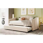 Lit de repos capitonné pour lit jumeau avec lit gigogne, canapé-lit en velours avec tête de lit et accoudoirs pour salon