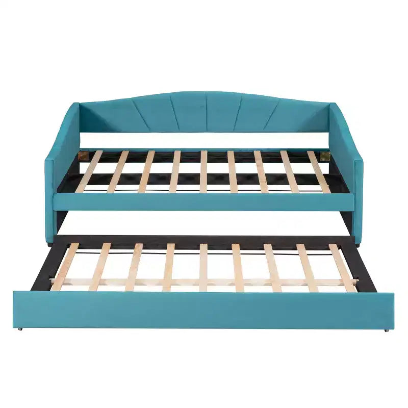 Lit de repos capitonné pour lit jumeau avec lit gigogne, canapé-lit en velours avec tête de lit et accoudoirs pour salon