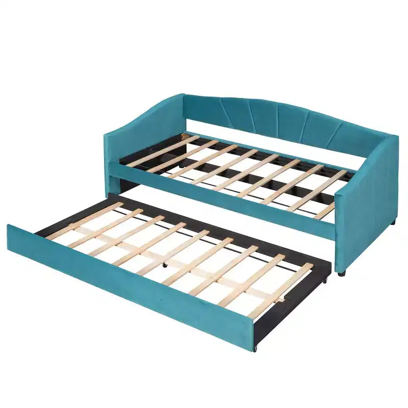 Lit de repos capitonné pour lit jumeau avec lit gigogne, canapé-lit en velours avec tête de lit et accoudoirs pour salon