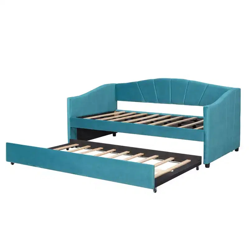 Lit de repos capitonné pour lit jumeau avec lit gigogne, canapé-lit en velours avec tête de lit et accoudoirs pour salon