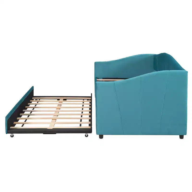 Lit de repos capitonné pour lit jumeau avec lit gigogne, canapé-lit en velours avec tête de lit et accoudoirs pour salon