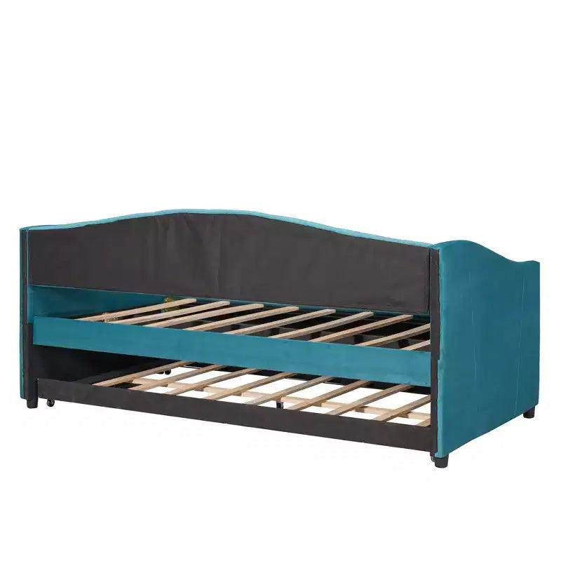 Lit de repos capitonné pour lit jumeau avec lit gigogne, canapé-lit en velours avec tête de lit et accoudoirs pour salon