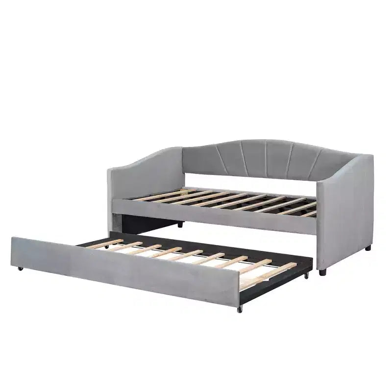 Lit de repos capitonné pour lit jumeau avec lit gigogne, canapé-lit en velours avec tête de lit et accoudoirs pour salon