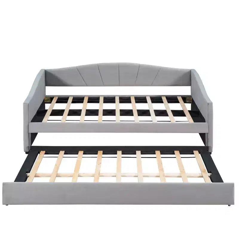 Lit de repos capitonné pour lit jumeau avec lit gigogne, canapé-lit en velours avec tête de lit et accoudoirs pour salon
