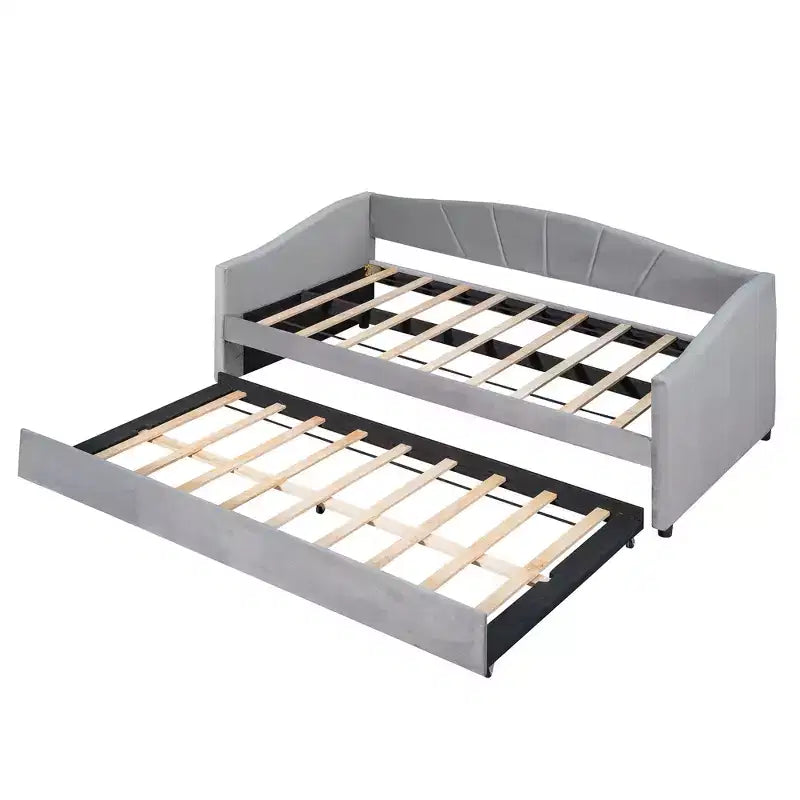 Lit de repos capitonné pour lit jumeau avec lit gigogne, canapé-lit en velours avec tête de lit et accoudoirs pour salon