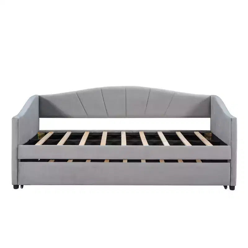Lit de repos capitonné pour lit jumeau avec lit gigogne, canapé-lit en velours avec tête de lit et accoudoirs pour salon