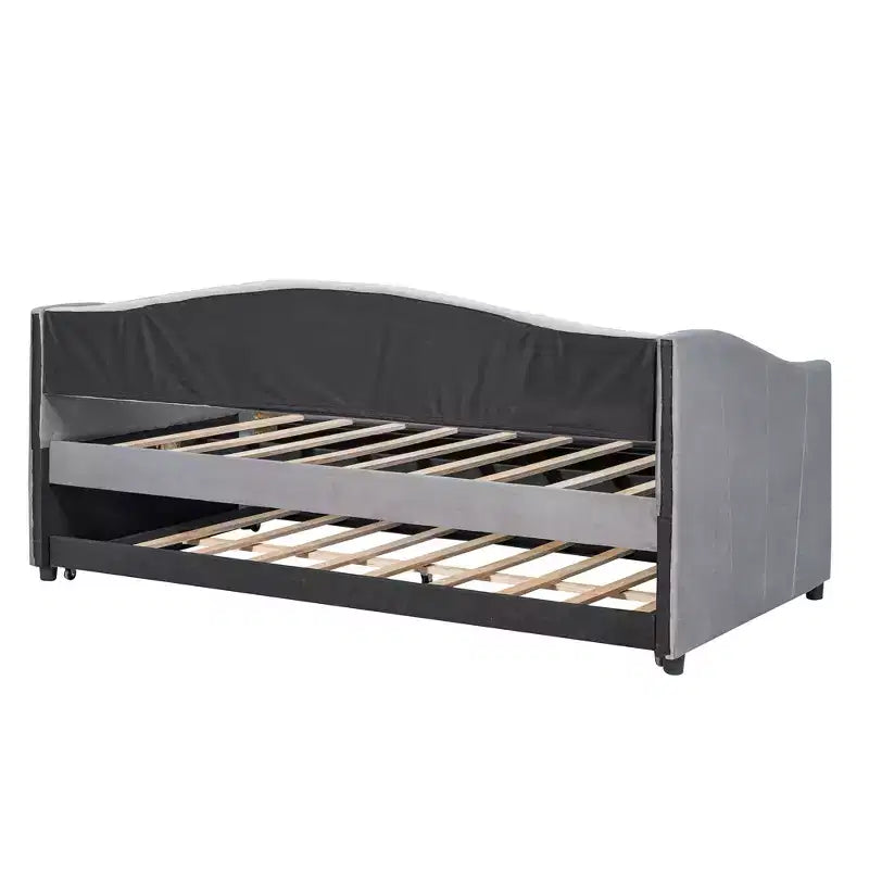Lit de repos capitonné pour lit jumeau avec lit gigogne, canapé-lit en velours avec tête de lit et accoudoirs pour salon