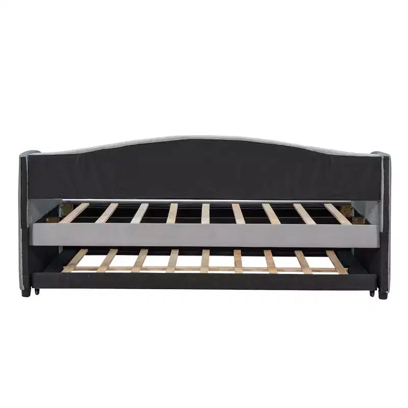 Lit de repos capitonné pour lit jumeau avec lit gigogne, canapé-lit en velours avec tête de lit et accoudoirs pour salon