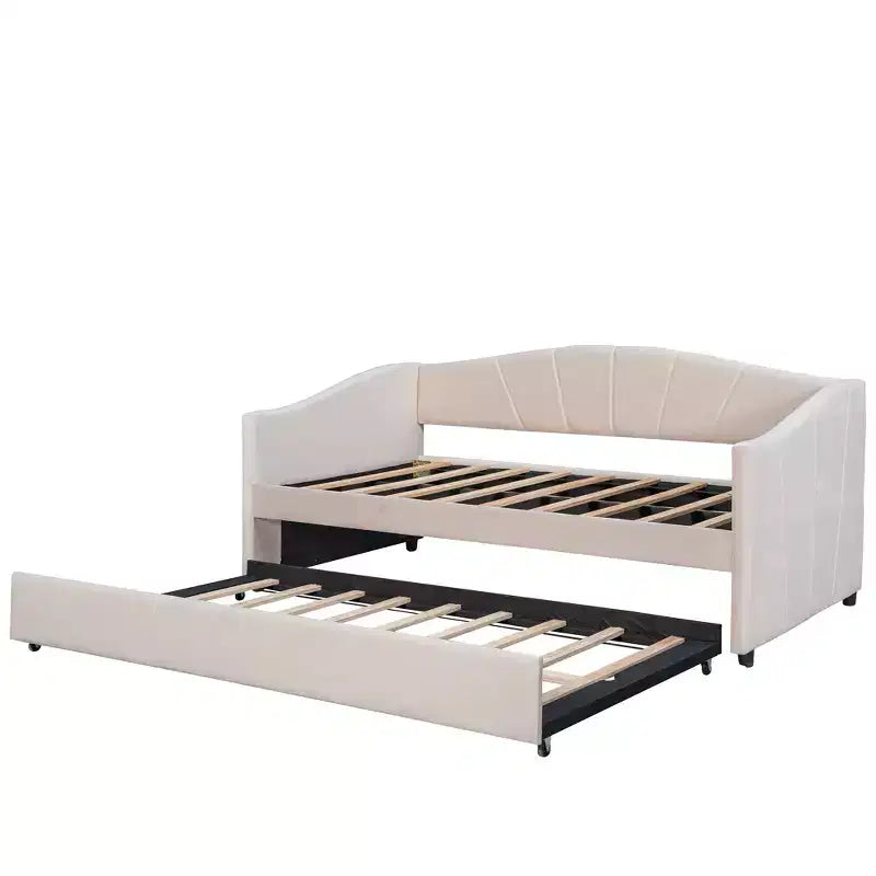 Lit de repos capitonné pour lit jumeau avec lit gigogne, canapé-lit en velours avec tête de lit et accoudoirs pour salon