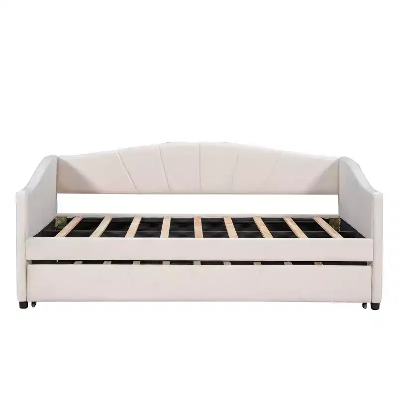Lit de repos capitonné pour lit jumeau avec lit gigogne, canapé-lit en velours avec tête de lit et accoudoirs pour salon