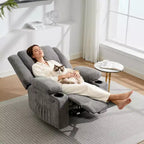 Fauteuil inclinable massant surdimensionné GustoWave avec fonction chauffante pour adultes, canapé inclinable manuel en tissu avec poche latérale, lin