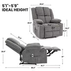 Fauteuil inclinable massant surdimensionné GustoWave avec fonction chauffante pour adultes, canapé inclinable manuel en tissu avec poche latérale, lin