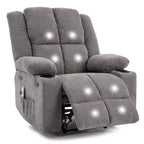 Fauteuil inclinable massant surdimensionné GustoWave avec fonction chauffante pour adultes, canapé inclinable manuel en tissu avec poche latérale, lin