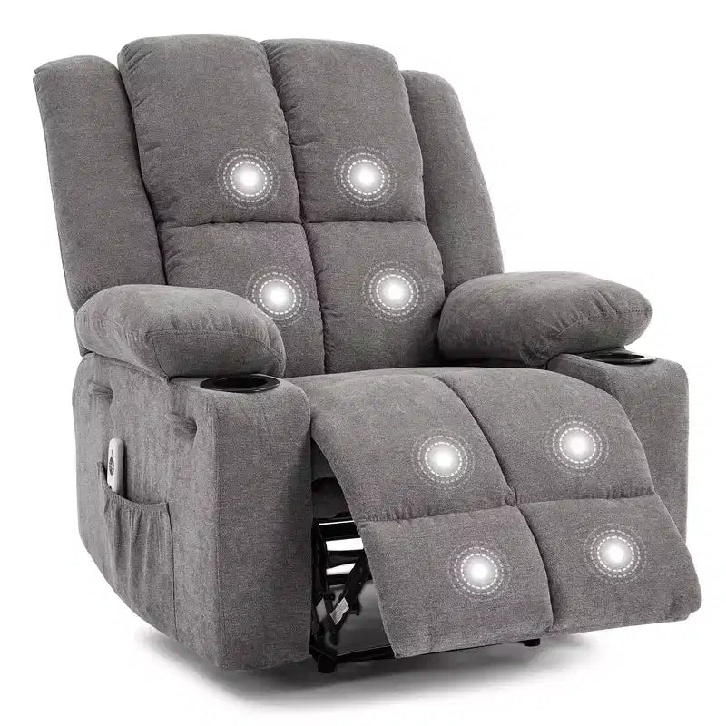 Fauteuil inclinable massant surdimensionné GustoWave avec fonction chauffante pour adultes, canapé inclinable manuel en tissu avec poche latérale, lin