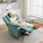 Fauteuil inclinable massant surdimensionné GustoWave avec fonction chauffante pour adultes, canapé inclinable manuel en tissu avec poche latérale, lin