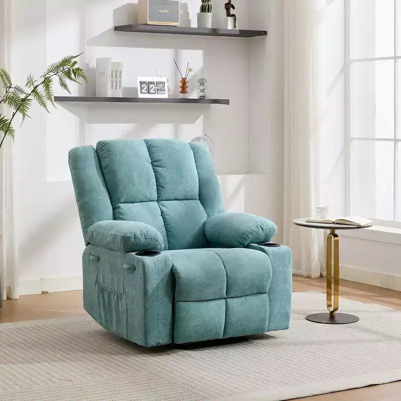 Fauteuil inclinable massant surdimensionné GustoWave avec fonction chauffante pour adultes, canapé inclinable manuel en tissu avec poche latérale, lin