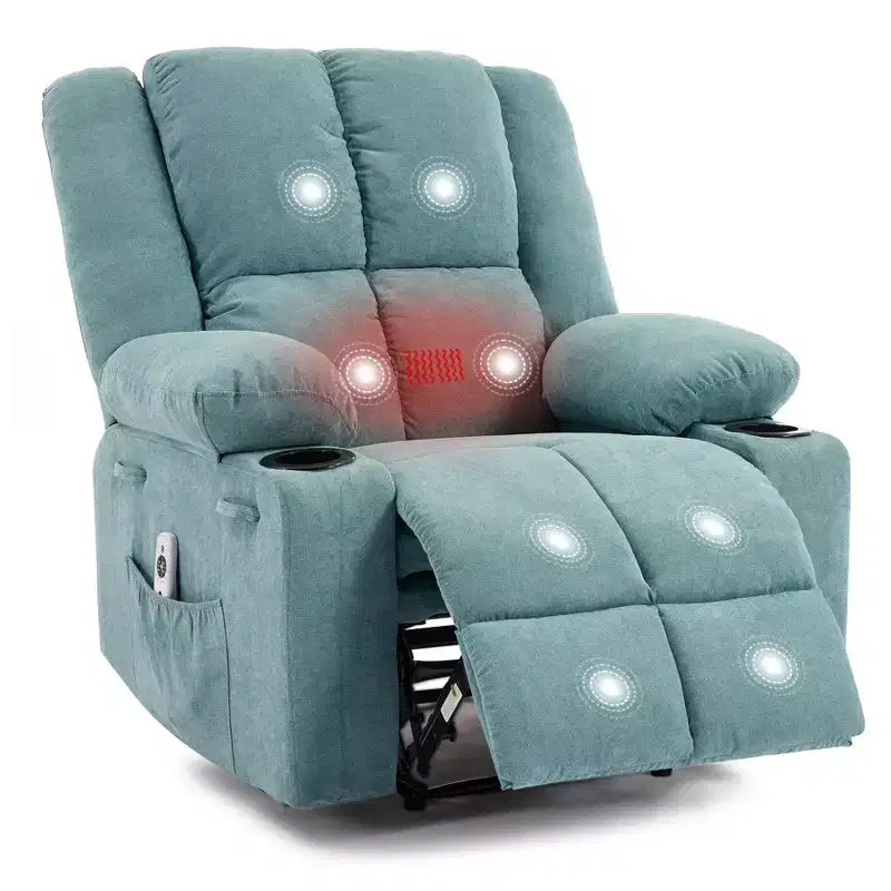 Fauteuil inclinable massant surdimensionné GustoWave avec fonction chauffante pour adultes, canapé inclinable manuel en tissu avec poche latérale, lin
