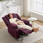 Fauteuil inclinable massant surdimensionné GustoWave avec fonction chauffante pour adultes, canapé inclinable manuel en tissu avec poche latérale, lin