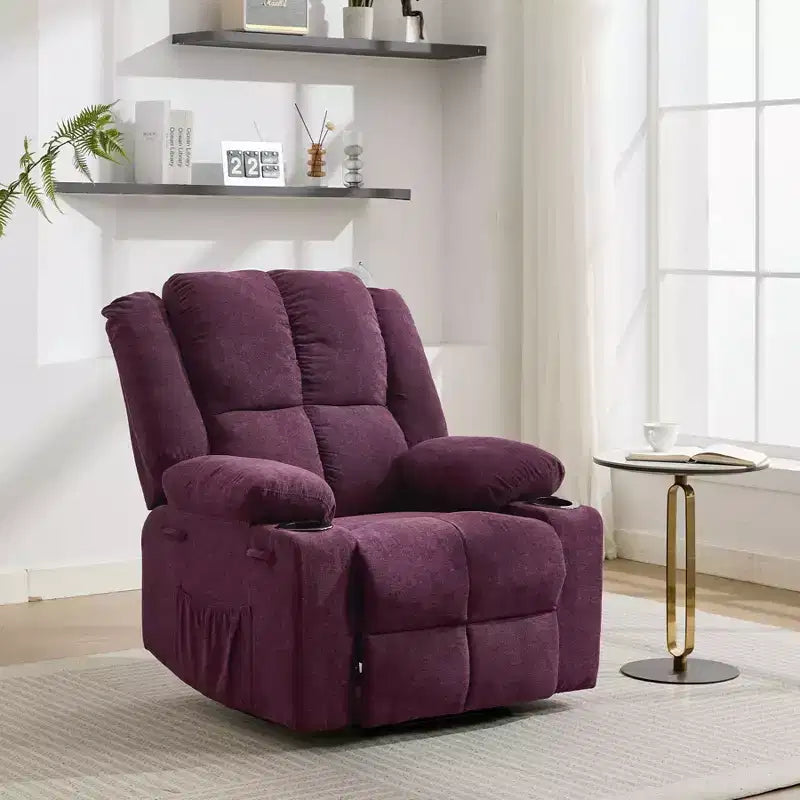Fauteuil inclinable massant surdimensionné GustoWave avec fonction chauffante pour adultes, canapé inclinable manuel en tissu avec poche latérale, lin