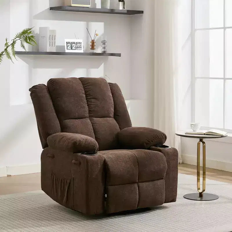 Fauteuil inclinable massant surdimensionné GustoWave avec fonction chauffante pour adultes, canapé inclinable manuel en tissu avec poche latérale, lin