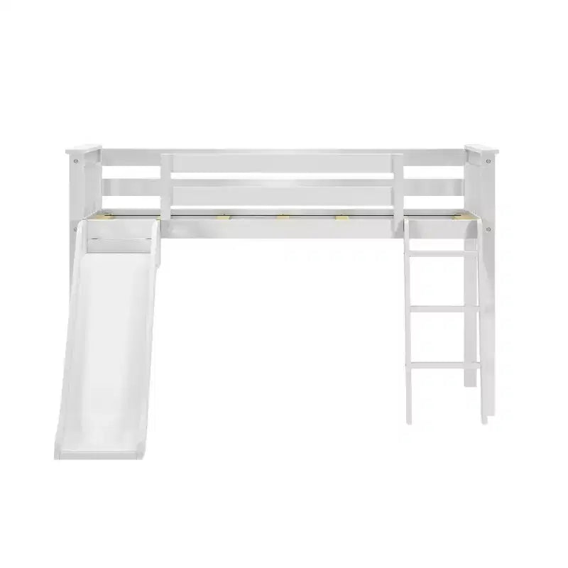 Lit surélevé simple avec glissière facile et rideau de maison de ferme rose pâle et blanc